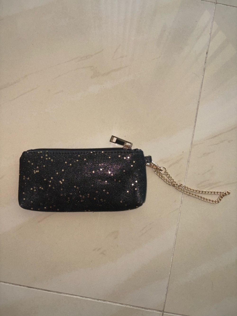 Aldo Black Glitter Star Wristlet Pouch - Gold Chain
